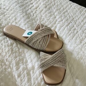 A New Day Silver Beaded Women's Slide Sandals Size 9